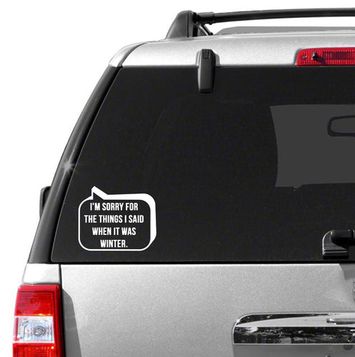 Sorry For What I Said When It Was Winter Die-Cut Vinyl Decal - Made In Michigan - Outdoor - Indoor