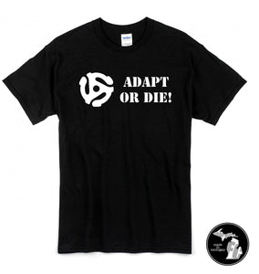 Black Adapt Or Die Vinyl Record LP T-Shirt