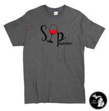 Load image into Gallery viewer, Sip Happens Wine Humor T-Shirt - Drinks - Ladies - Funny - Spirits -